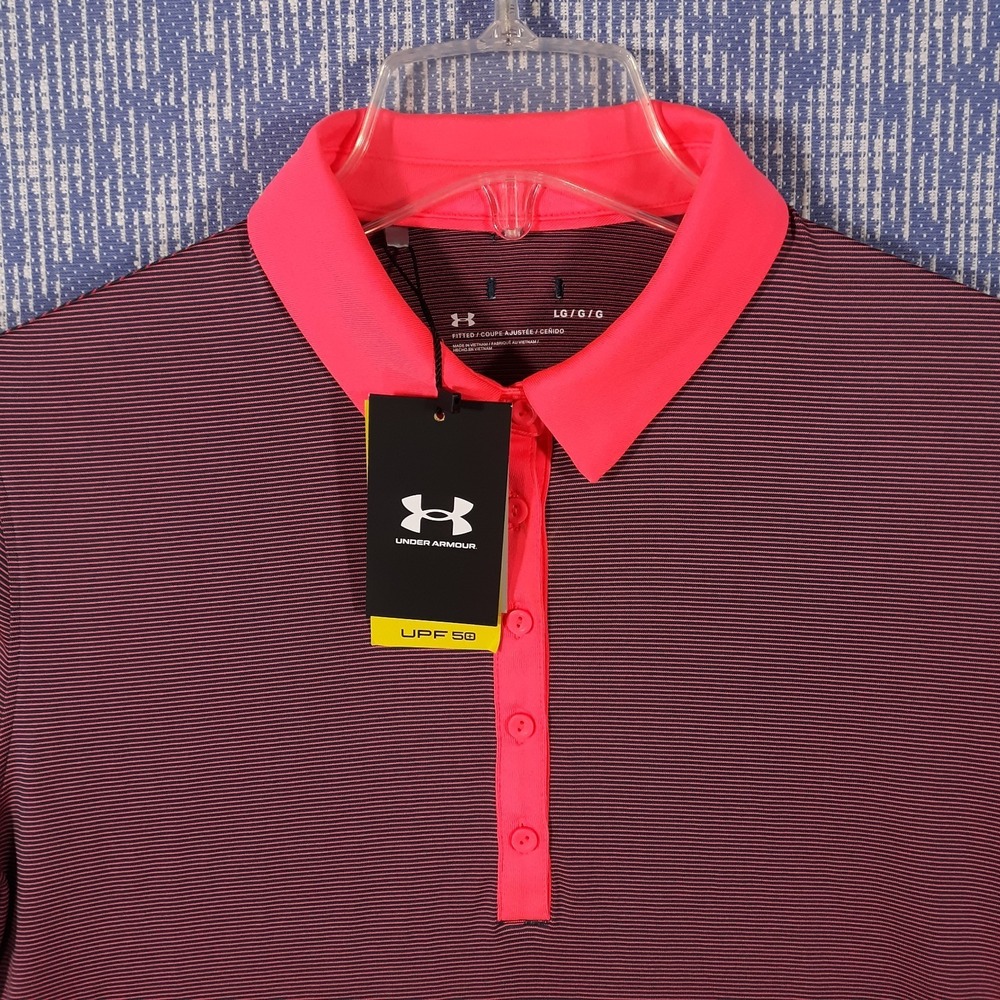 Under Armour Polo Shirt Zinger Novelty Womens L Fitted Golf Sun Protection NEW